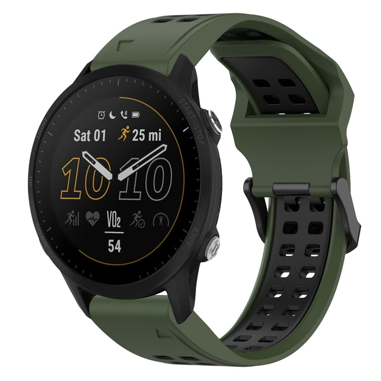 For Garmin Forerunner 955 22mm Two-Color Reverse Buckle Silicone Watch Band(Army Green+Black) - Watch Bands by PMC TechLife | Online Shopping South Africa | PMC TechLife