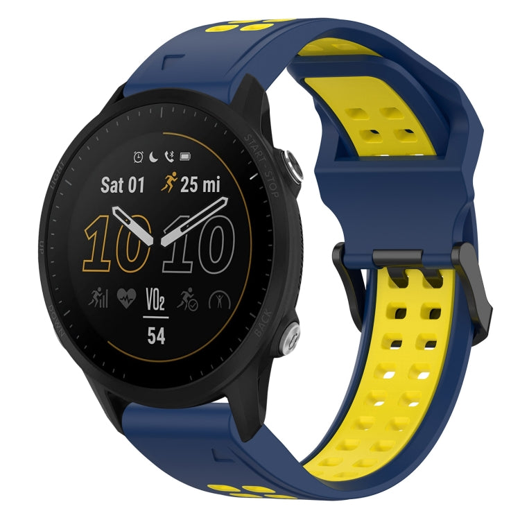 For Garmin Forerunner 955 22mm Two-Color Reverse Buckle Silicone Watch Band(Blue+Yellow)