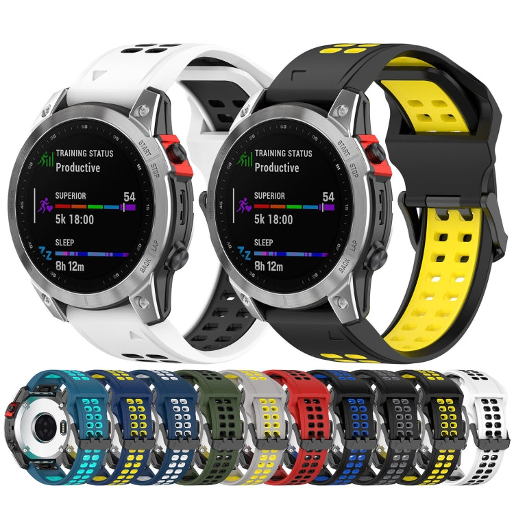 For Garmin Fenix 5 22mm Two-Color Reverse Buckle Silicone Watch Band(Blue+Yellow) - Watch Bands by PMC TechLife | Online Shopping South Africa | PMC TechLife