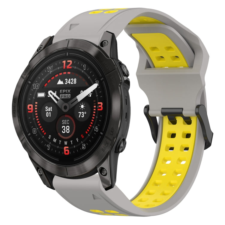 For Garmin Epix Pro 51mm 26mm Two-Color Reverse Buckle Silicone Watch Band(Grey+Yellow) - Watch Bands by PMC TechLife | Online Shopping South Africa | PMC TechLife