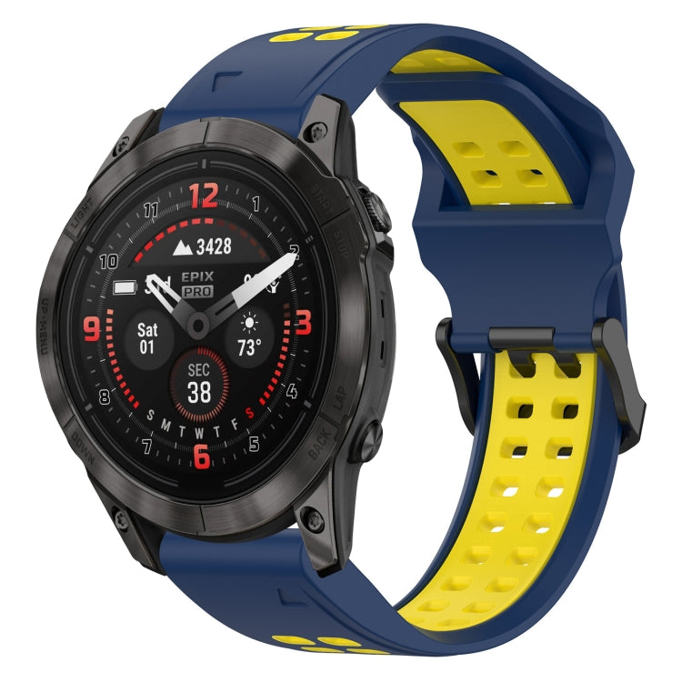 For Garmin Epix Pro 51mm 26mm Two-Color Reverse Buckle Silicone Watch Band(Blue+Yellow) - Watch Bands by PMC TechLife | Online Shopping South Africa | PMC TechLife