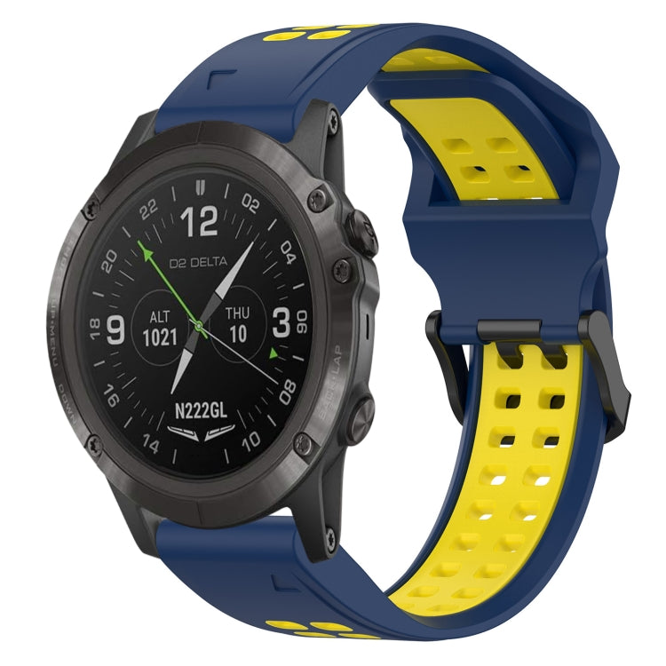 For Garmin D2 Delta PX 26mm Two-Color Reverse Buckle Silicone Watch Band(Blue+Yellow) - Watch Bands by PMC TechLife | Online Shopping South Africa | PMC TechLife