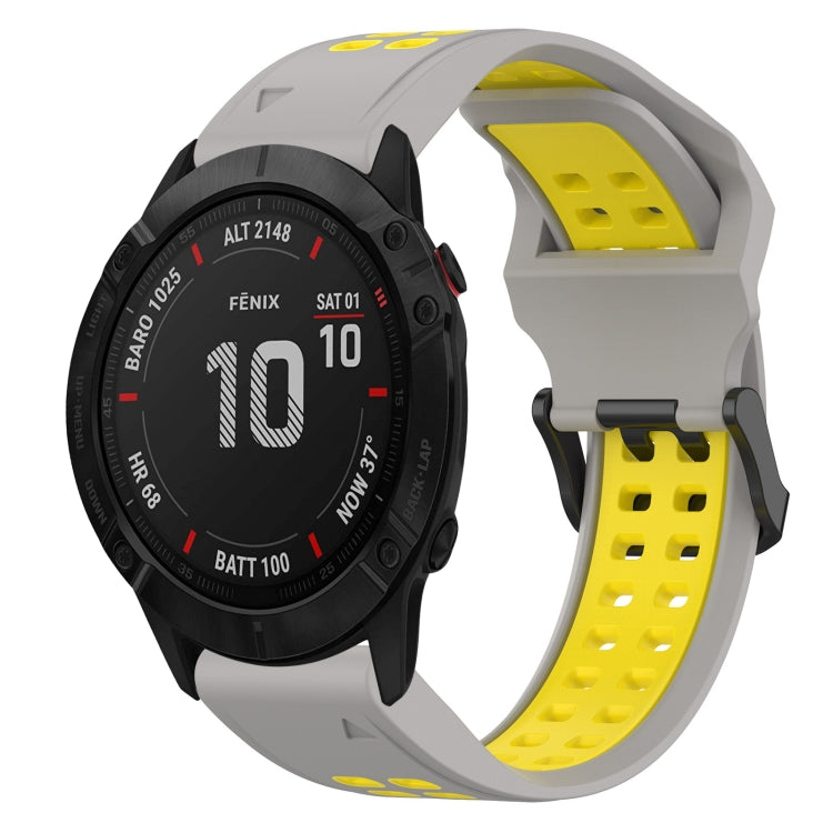 For Garmin Fenix 6X 26mm Two-Color Reverse Buckle Silicone Watch Band(Grey+Yellow) - Watch Bands by PMC TechLife | Online Shopping South Africa | PMC TechLife