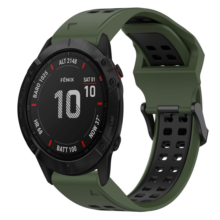 For Garmin Fenix 6X 26mm Two-Color Reverse Buckle Silicone Watch Band(Army Green+Black) - Watch Bands by PMC TechLife | Online Shopping South Africa | PMC TechLife