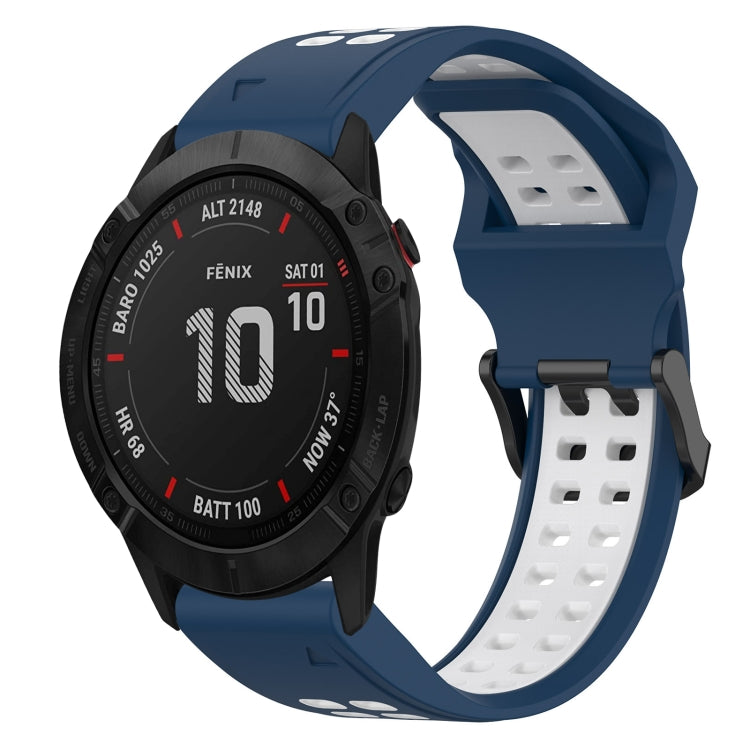 For Garmin Fenix 6X 26mm Two-Color Reverse Buckle Silicone Watch Band(Blue+White) - Watch Bands by PMC TechLife | Online Shopping South Africa | PMC TechLife
