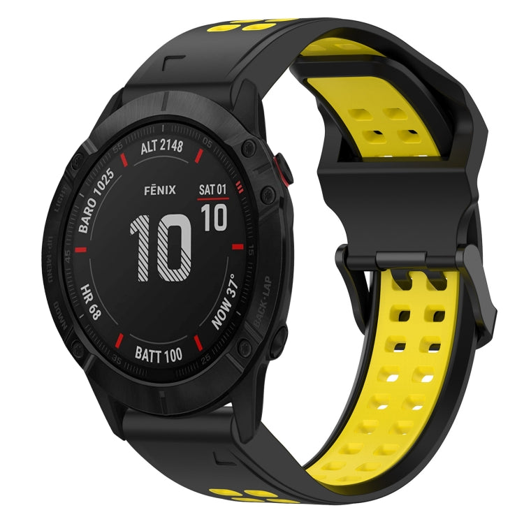 For Garmin Fenix 6X Pro 26mm Two-Color Reverse Buckle Silicone Watch Band(Black+Yellow) - Watch Bands by PMC TechLife | Online Shopping South Africa | PMC TechLife