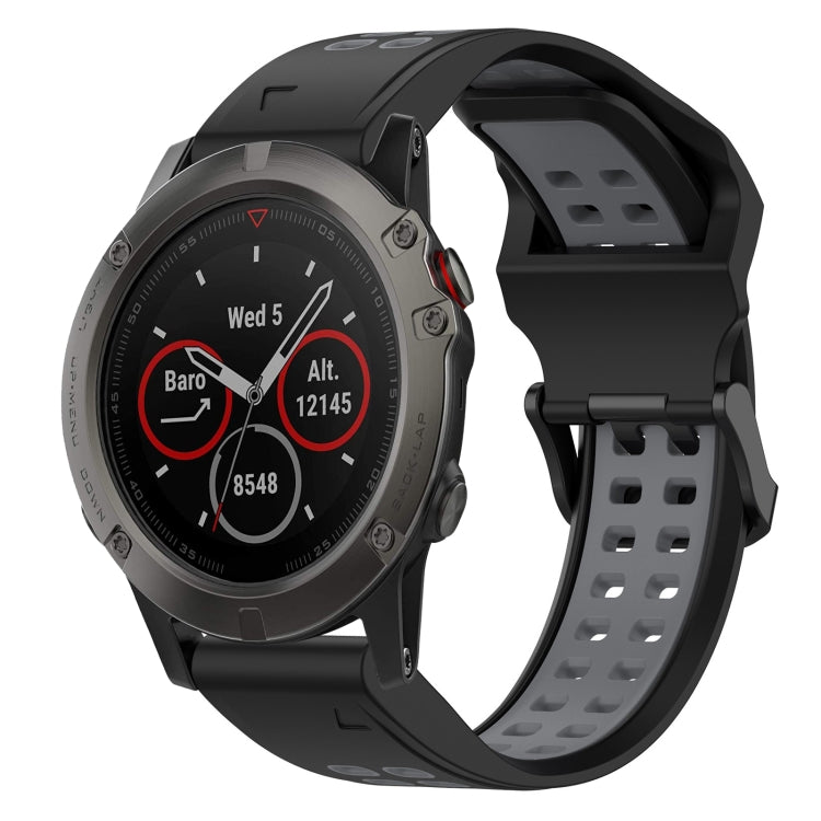 For Garmin Fenix 5X 26mm Two-Color Reverse Buckle Silicone Watch Band(Black+Grey) - Watch Bands by PMC TechLife | Online Shopping South Africa | PMC TechLife