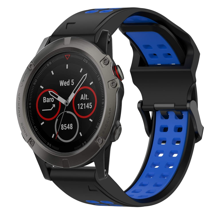 For Garmin Fenix 5X 26mm Two-Color Reverse Buckle Silicone Watch Band(Black+Blue) - Watch Bands by PMC TechLife | Online Shopping South Africa | PMC TechLife