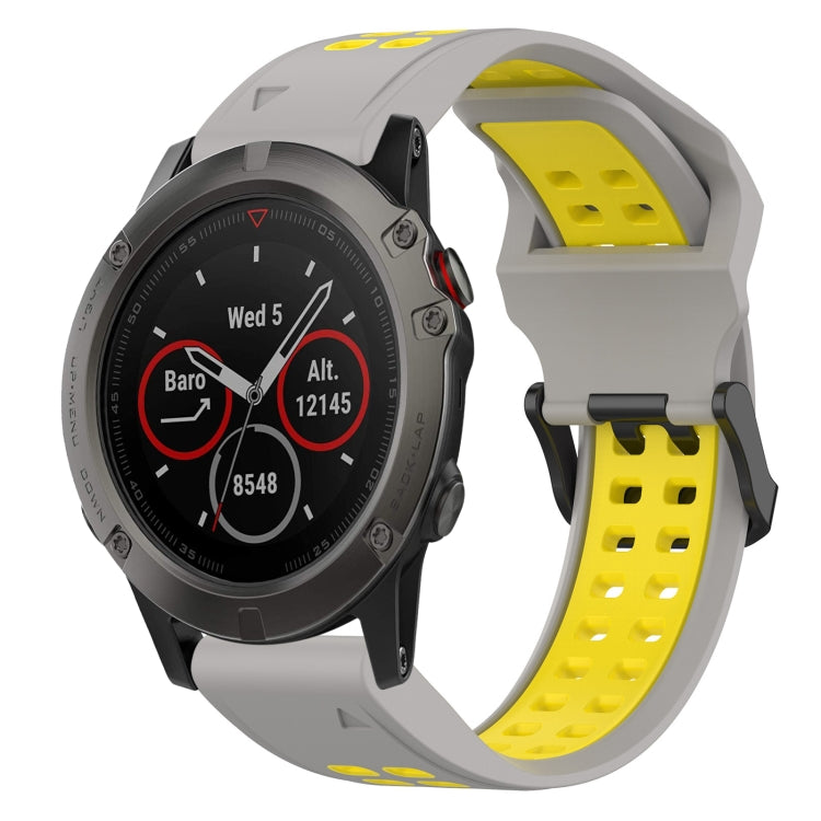 For Garmin Fenix 5X 26mm Two-Color Reverse Buckle Silicone Watch Band(Grey+Yellow) - Watch Bands by PMC TechLife | Online Shopping South Africa | PMC TechLife