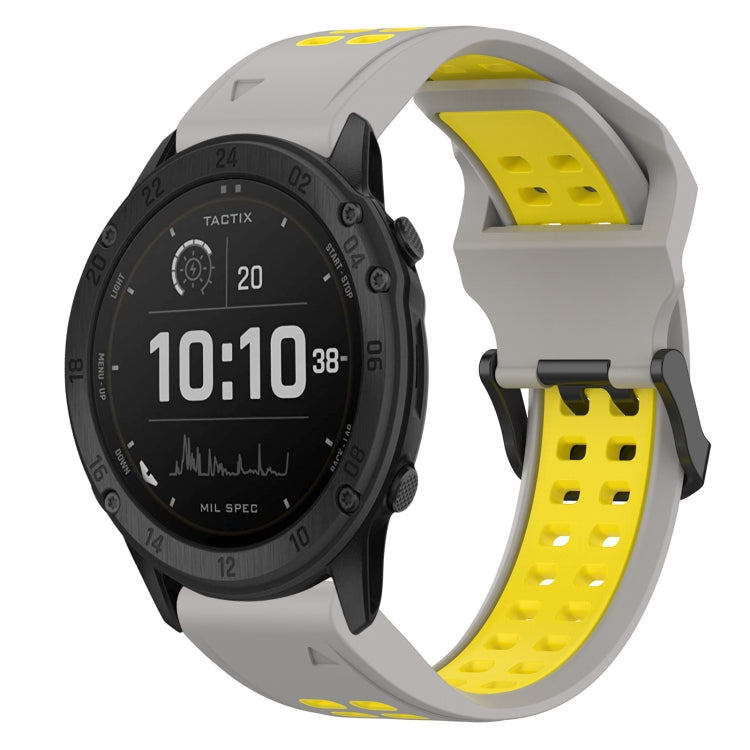 For Garmin Tactix Delta 26mm Two-Color Reverse Buckle Silicone Watch Band(Grey+Yellow) - Watch Bands by PMC TechLife | Online Shopping South Africa | PMC TechLife