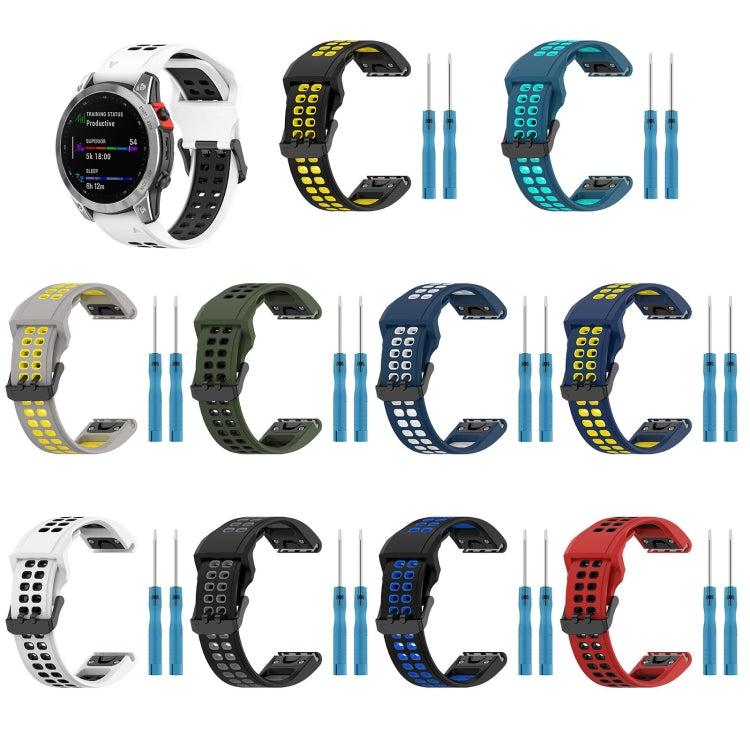 For Garmin Fenix 6X Pro 26mm Two-Color Reverse Buckle Silicone Watch Band(Red+Black)