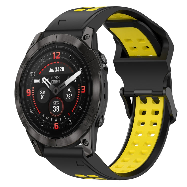 For Garmin Epix Pro 42mm 20mm Two-Color Reverse Buckle Silicone Watch Band(Black+Yellow) - Watch Bands by PMC TechLife | Online Shopping South Africa | PMC TechLife