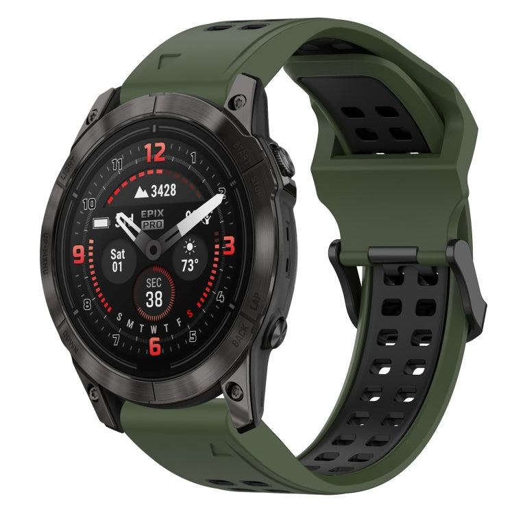 For Garmin Epix Pro 42mm 20mm Two-Color Reverse Buckle Silicone Watch Band(Army Green+Black) - Watch Bands by PMC TechLife | Online Shopping South Africa | PMC TechLife