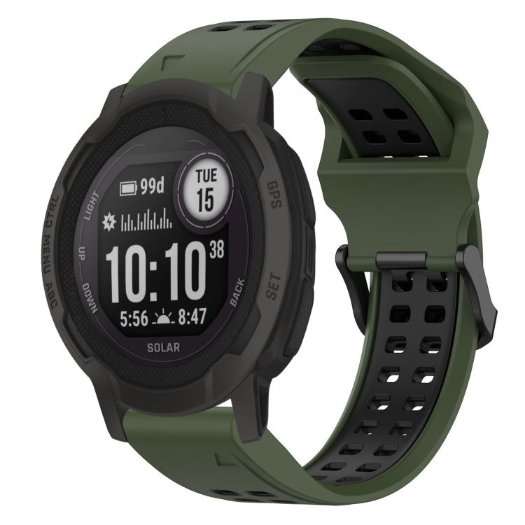 For Garmin Instinct 2S 20mm Two-Color Reverse Buckle Silicone Watch Band(Army Green+Black) - Watch Bands by PMC TechLife | Online Shopping South Africa | PMC TechLife