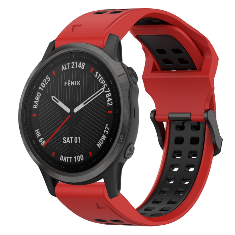 For Garmin Fenix 6S 20mm Two-Color Reverse Buckle Silicone Watch Band(Red+Black) - Watch Bands by PMC TechLife | Online Shopping South Africa | PMC TechLife