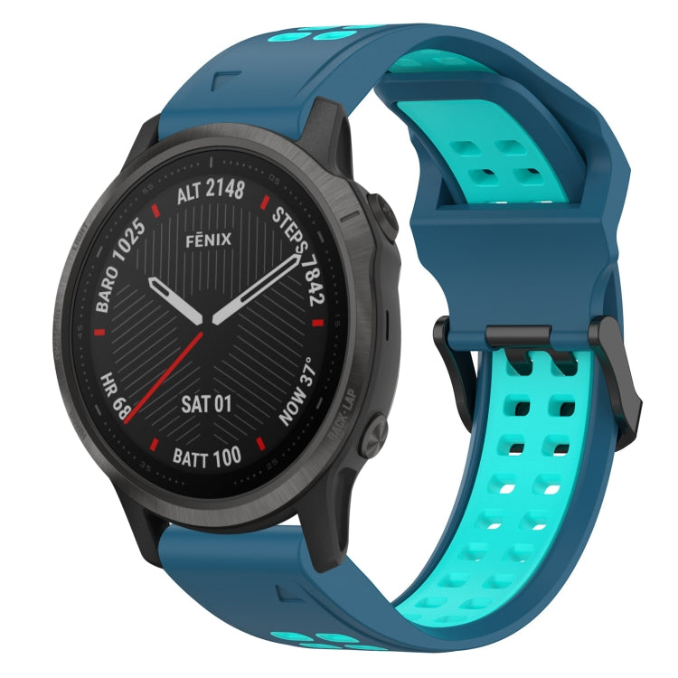 For Garmin Fenix 6S 20mm Two-Color Reverse Buckle Silicone Watch Band(Blue+Teal) - Watch Bands by PMC TechLife | Online Shopping South Africa | PMC TechLife
