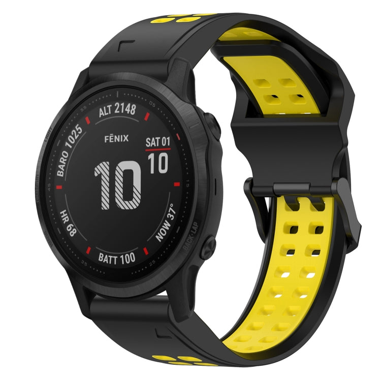 For Garmin Fenix 6S Pro 20mm Two-Color Reverse Buckle Silicone Watch Band(Black+Yellow) - Watch Bands by PMC TechLife | Online Shopping South Africa | PMC TechLife