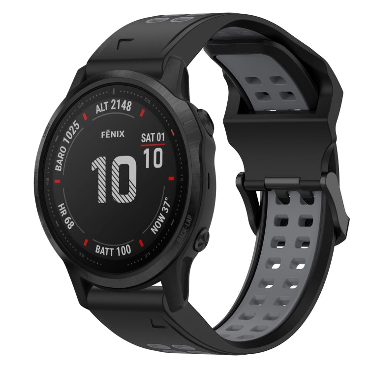 For Garmin Fenix 6S Pro 20mm Two-Color Reverse Buckle Silicone Watch Band(Black+Grey) - Watch Bands by PMC TechLife | Online Shopping South Africa | PMC TechLife