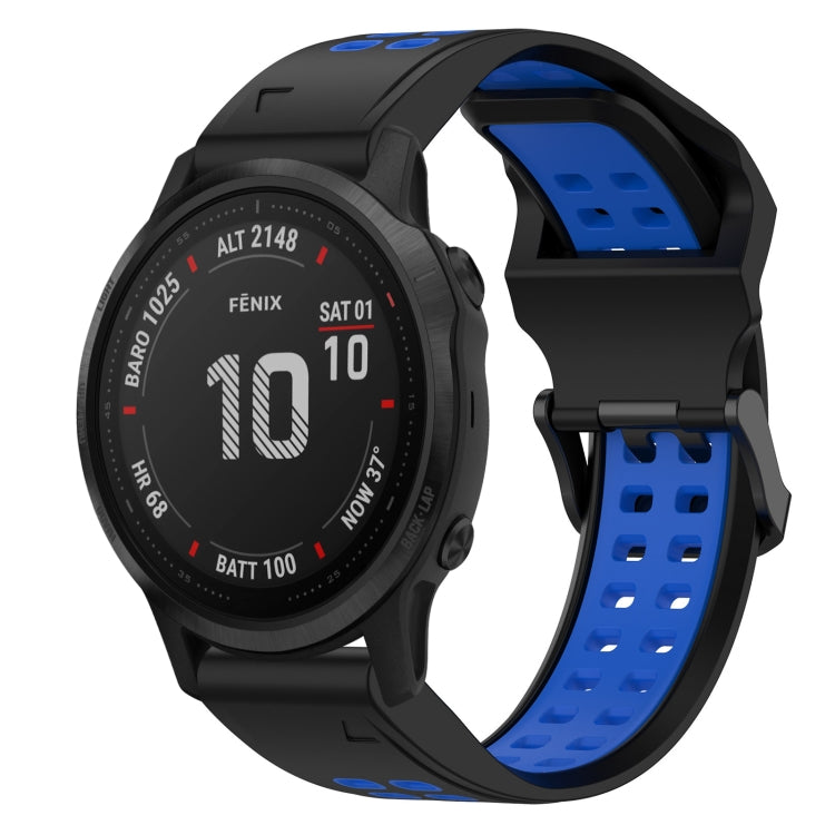 For Garmin Fenix 6S Pro 20mm Two-Color Reverse Buckle Silicone Watch Band(Black+Blue) - Watch Bands by PMC TechLife | Online Shopping South Africa | PMC TechLife