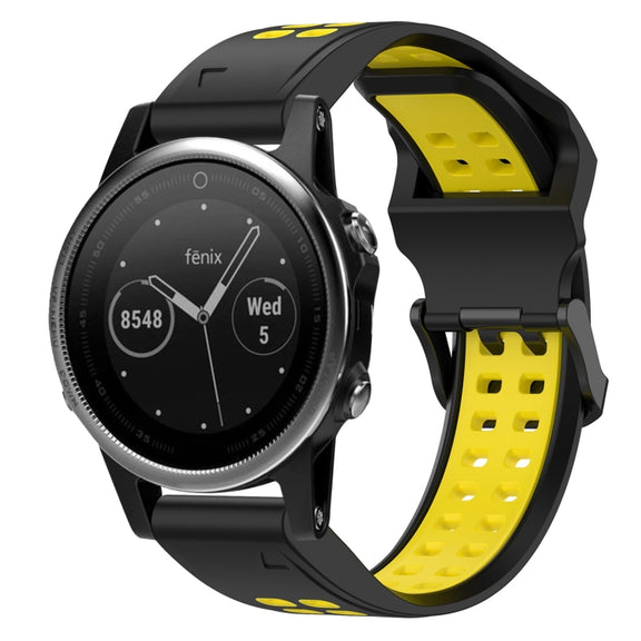 For Garmin Fenix 5S 20mm Two-Color Reverse Buckle Silicone Watch Band(Black+Yellow)