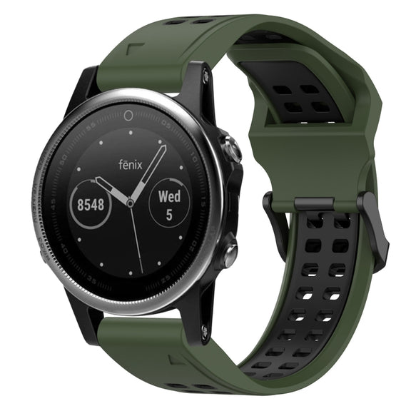 For Garmin Fenix 5S 20mm Two-Color Reverse Buckle Silicone Watch Band(Army Green+Black)