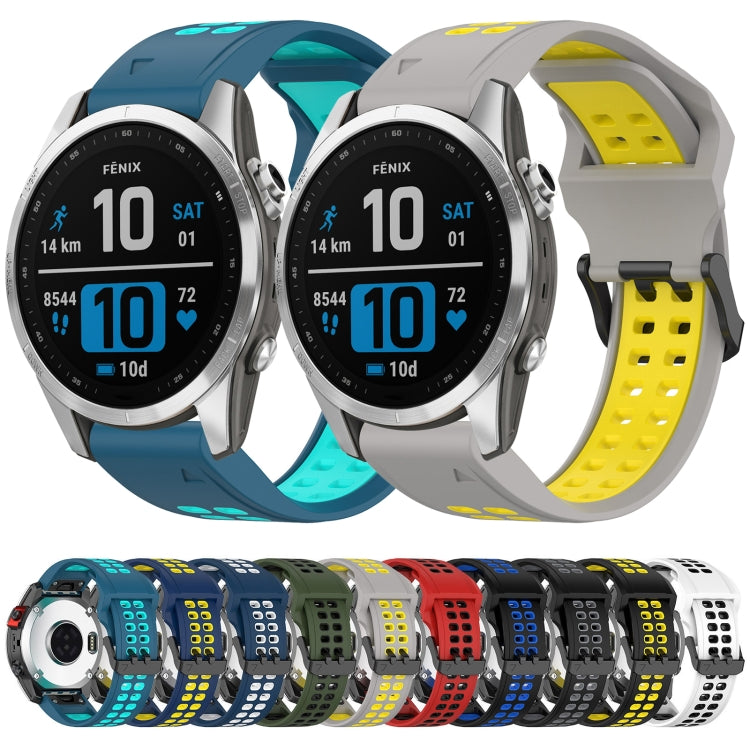 For Garmin Epix Pro 42mm 20mm Two-Color Reverse Buckle Silicone Watch Band(Black+Grey)