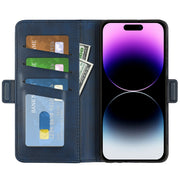 For iPhone 15 Pro Dual-side Magnetic Buckle Horizontal Flip Leather Phone Case(Dark Blue)