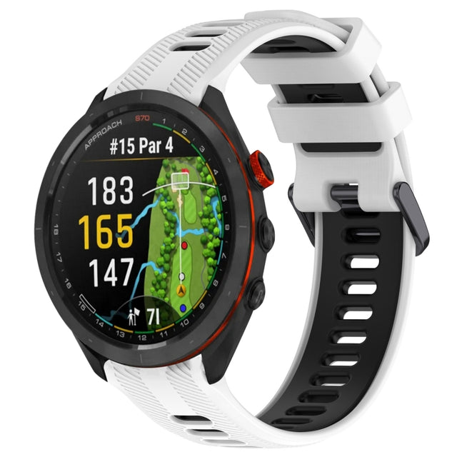 Compatible with Garmin Approach S70 47mm Sports Two-Color Silicone Watch Band(White+Black)