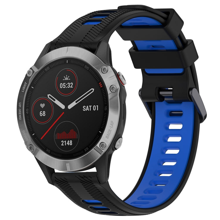 For Garmin Fenix 6 Sports Two-Color Silicone Watch Band(Black+Blue) - Watch Bands by PMC TechLife | Online Shopping South Africa | PMC TechLife
