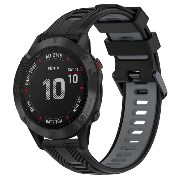 For Garmin Fenix 6 Pro Sports Two-Color Silicone Watch Band(Black+Grey)