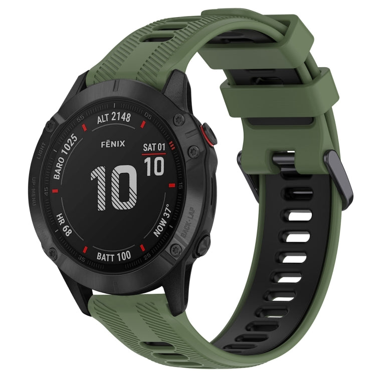 For Garmin Fenix 6 Pro Sports Two-Color Silicone Watch Band(Army Green+Black) - Watch Bands by PMC TechLife | Online Shopping South Africa | PMC TechLife