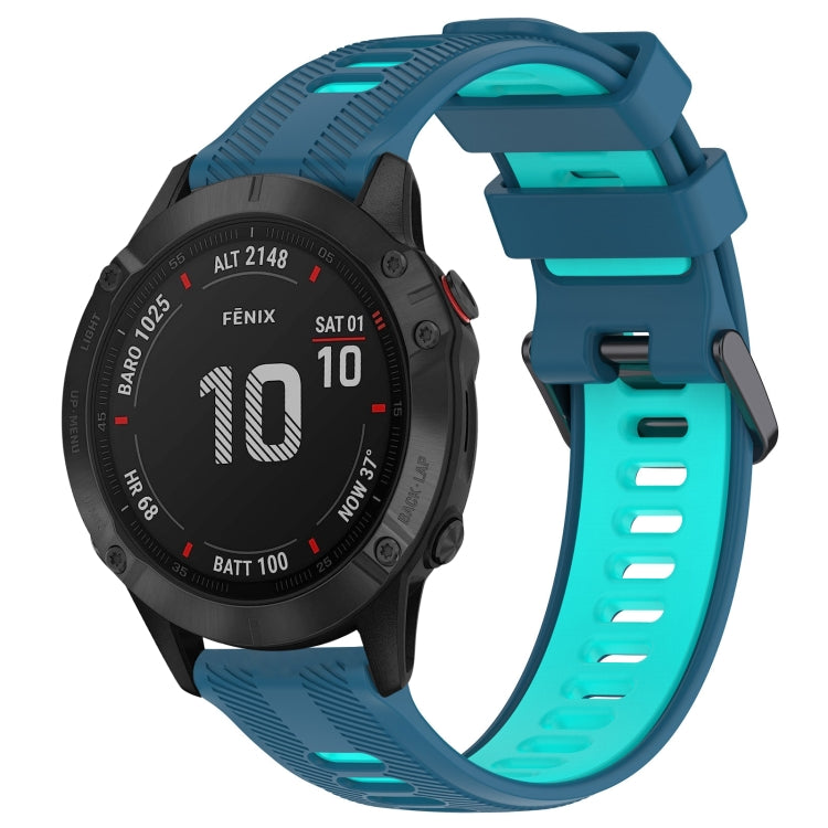 For Garmin Fenix 6 Pro Sports Two-Color Silicone Watch Band(Blue+Teal) - Watch Bands by PMC TechLife | Online Shopping South Africa | PMC TechLife
