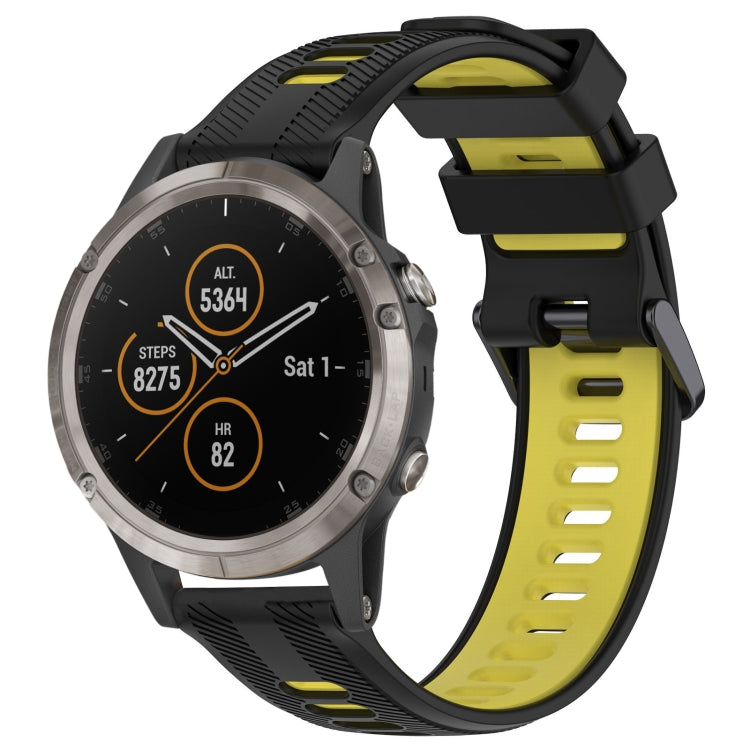For Garmin Fenix 5 Plus Sports Two-Color Silicone Watch Band(Black+Yellow) - Watch Bands by PMC TechLife | Online Shopping South Africa | PMC TechLife