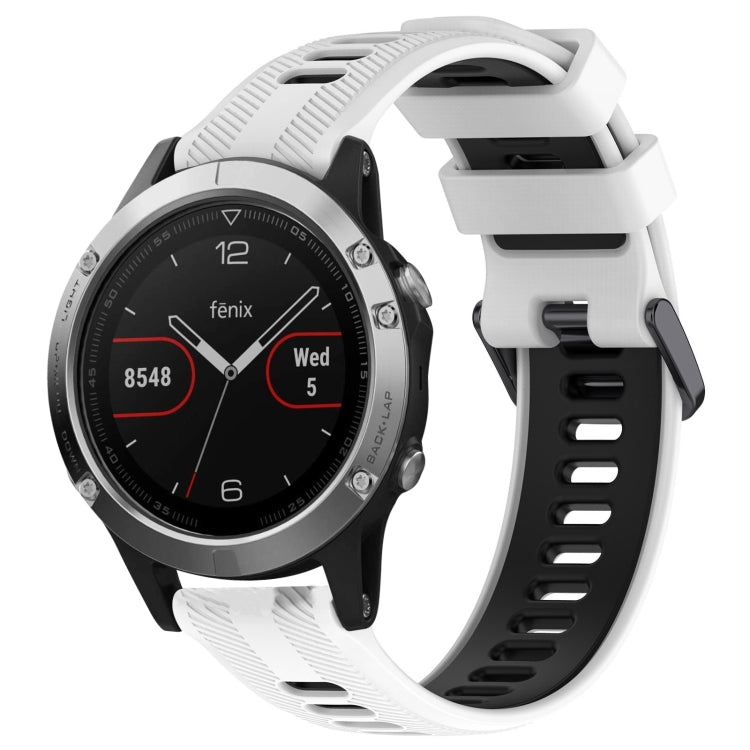 For Garmin Fenix 5 Sports Two-Color Silicone Watch Band(White+Black) - Watch Bands by PMC TechLife | Online Shopping South Africa | PMC TechLife