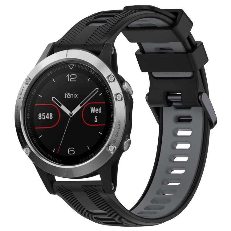 For Garmin Fenix 5 Sports Two-Color Silicone Watch Band(Black+Grey) - Watch Bands by PMC TechLife | Online Shopping South Africa | PMC TechLife