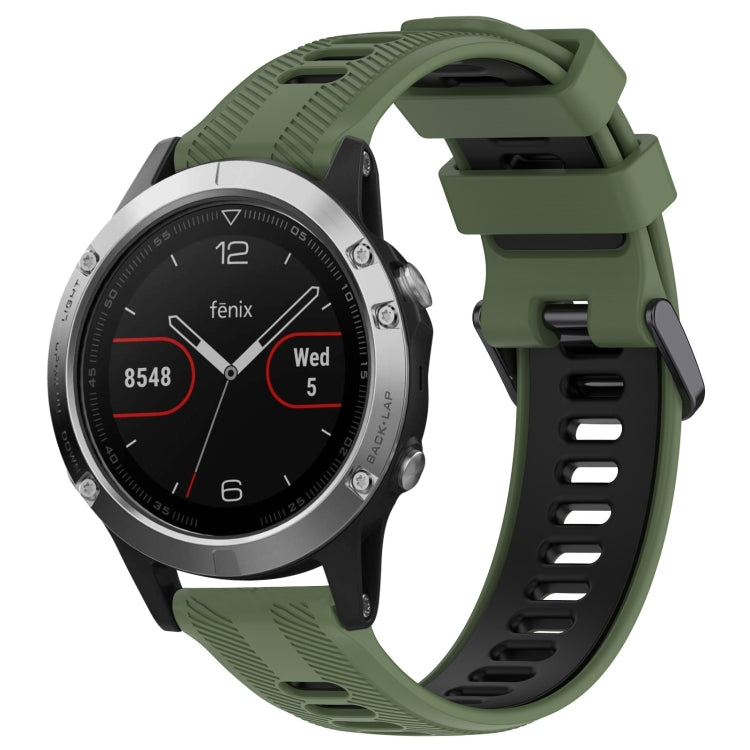 For Garmin Fenix 5 Sports Two-Color Silicone Watch Band(Army Green+Black) - Watch Bands by PMC TechLife | Online Shopping South Africa | PMC TechLife