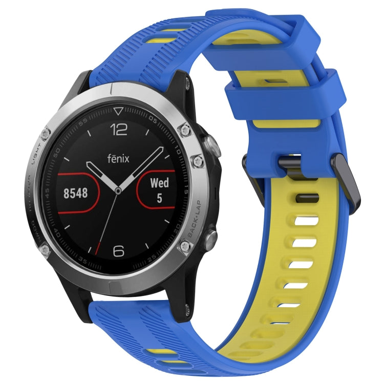 For Garmin Fenix 5 Sports Two-Color Silicone Watch Band(Blue+Yellow) - Watch Bands by PMC TechLife | Online Shopping South Africa | PMC TechLife