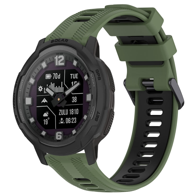 For Garmin Instinct Crossover Sports Two-Color Silicone Watch Band(Army Green+Black) - Watch Bands by PMC TechLife | Online Shopping South Africa | PMC TechLife