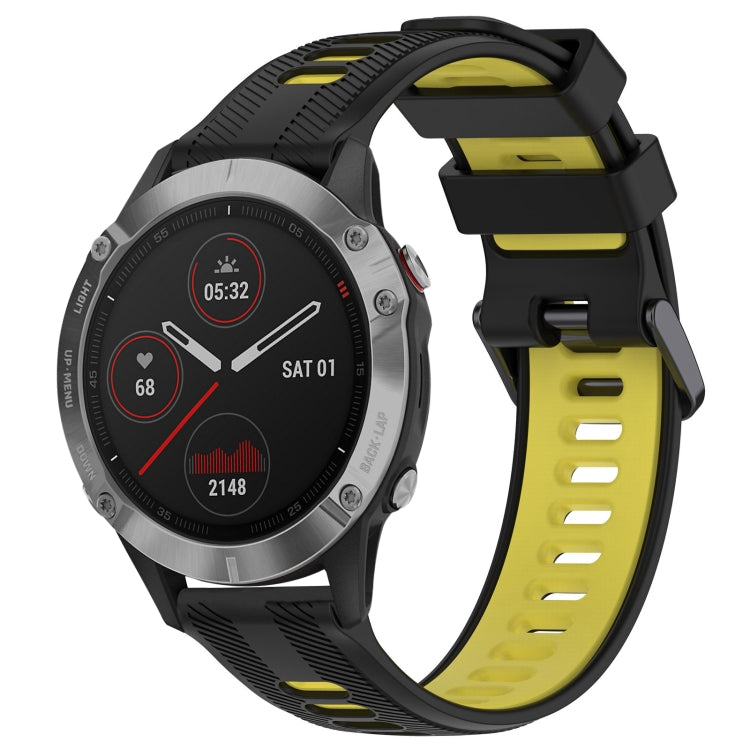 For Garmin Fenix 6 Solar Sports Two-Color Silicone Watch Band(Black+Yellow) - Watch Bands by PMC TechLife | Online Shopping South Africa | PMC TechLife
