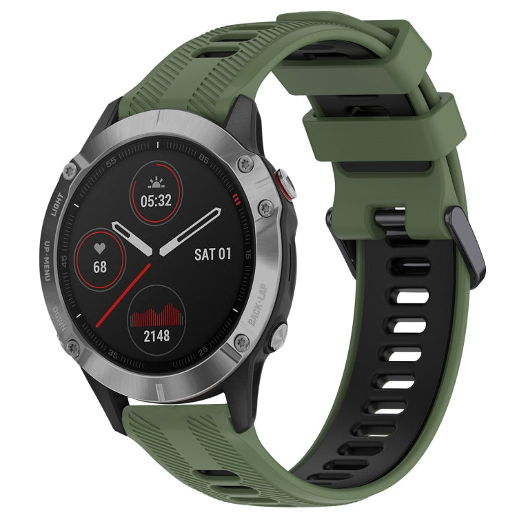 For Garmin Fenix 6 Solar Sports Two-Color Silicone Watch Band(Army Green+Black) - Watch Bands by PMC TechLife | Online Shopping South Africa | PMC TechLife