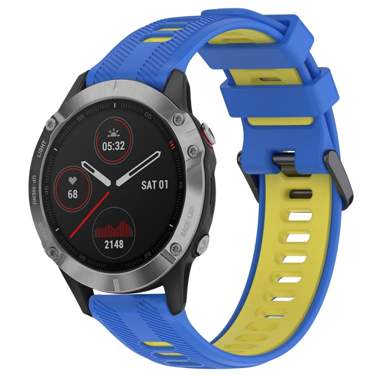 For Garmin Fenix 6 Solar Sports Two-Color Silicone Watch Band(Blue+Yellow) - Watch Bands by PMC TechLife | Online Shopping South Africa | PMC TechLife