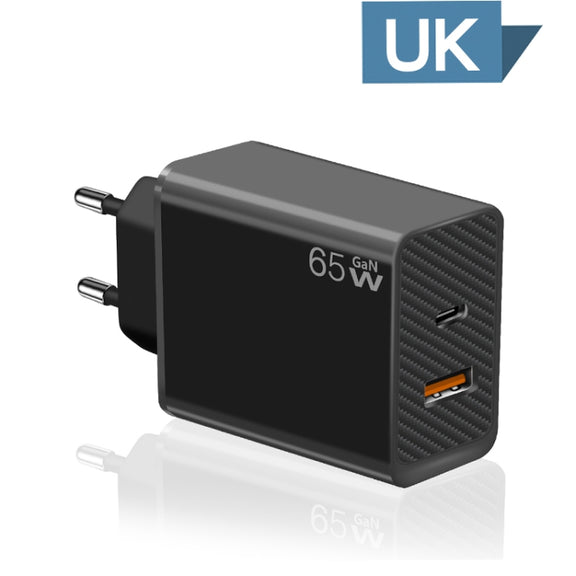 GaN PD48W Type-C PD3.0 + USB3.0 Notebook Adapter for  MacBook Series ，EU Plug(Black)