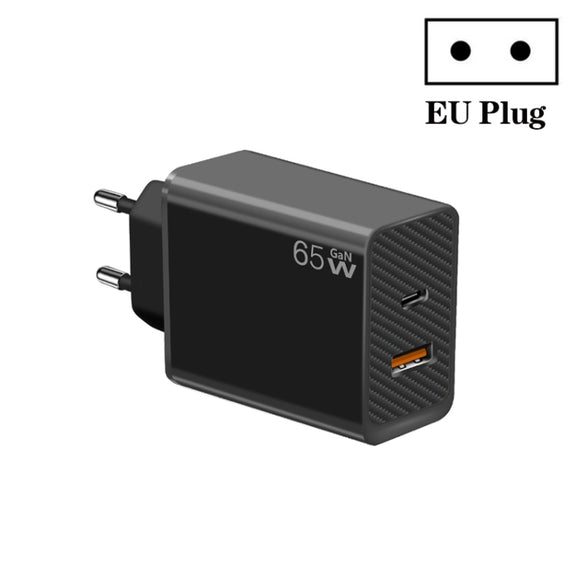 GaN PD48W Type-C PD3.0 + USB3.0 Notebook Adapter for  MacBook Series ，EU Plug(Black)