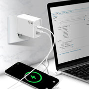GaN PD48W Type-C PD3.0 + USB3.0 Notebook Adapter for  MacBook Series ，EU Plug(Black)