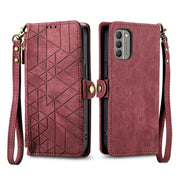 For Nokia C32 Geometric Zipper Wallet Side Buckle Leather Phone Case(Red)