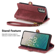 For Nokia C32 Geometric Zipper Wallet Side Buckle Leather Phone Case(Red)
