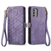 For Nokia C12 Geometric Zipper Wallet Side Buckle Leather Phone Case(Purple)
