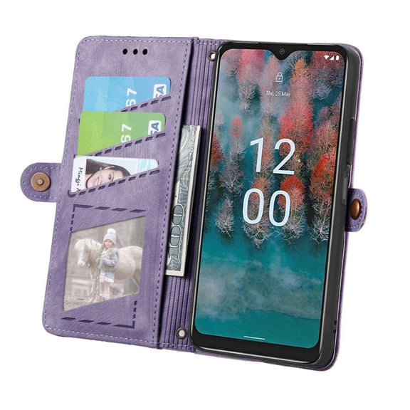 For Nokia C12 Geometric Zipper Wallet Side Buckle Leather Phone Case(Purple)