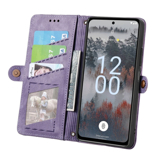 For Nokia X30 5G Geometric Zipper Wallet Side Buckle Leather Phone Case(Purple)