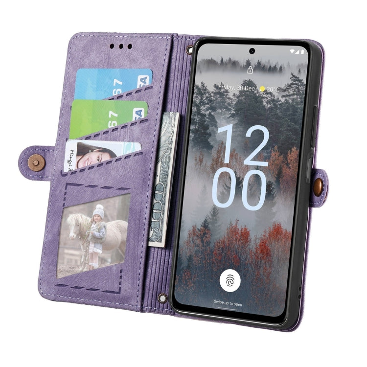 For Nokia X30 5G Geometric Zipper Wallet Side Buckle Leather Phone Case(Purple)